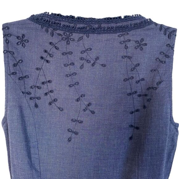 Maine New England Navy Blue Sleeveless Eyelet Lace Crochet Trim Midi Dress Sz 10 - Picture 8 of 14